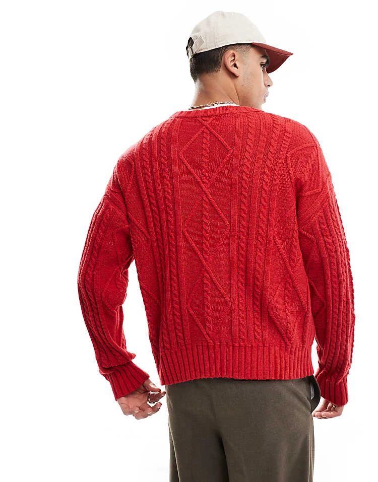 Cotton:On Cotton On Cable Knit Crew Neck In Red For Men Red Cable 6 Cotton:On Cotton On Cable Knit Crew Neck In Red For Men Red Cable - Image 4