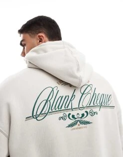 Cotton:On Cotton On Box Fit Hoodie With Blank Cheque Graphic In Cream For Men Multi