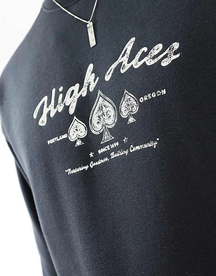 Cotton:On Cotton On Box Fit Crew Neck Sweater With High Aces Graphic In Black For Men Multi 4 Cotton:On Cotton On Box Fit Crew Neck Sweater With High Aces Graphic In Black For Men Multi - Image 2
