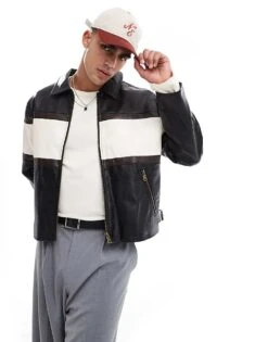Cotton:On Cotton On Joey Faux Leather Jacket In Black And White For Men