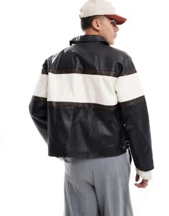 Cotton:On Cotton On Joey Faux Leather Jacket In Black And White For Men -Cotton:On Sales Store 207566772 4