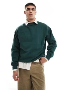 Cotton:On Cotton On Box Fit Crew Neck Sweater In Fern For Men Pine Needle Green