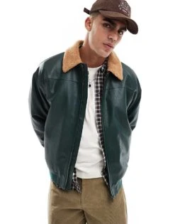 Cotton:On Cotton On Faux Leather Flight Jacket In Dark Emerald For Men