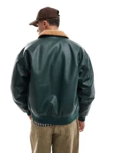 Cotton:On Cotton On Faux Leather Flight Jacket In Dark Emerald For Men -Cotton:On Sales Store 207566830 4