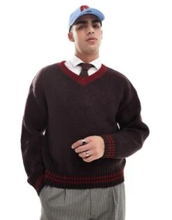 Cotton:On Cotton On V Neck Knit In Brown And Red For Men Chocolate -Cotton:On Sales Store 207566831 1 chocolate 1