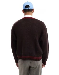 Cotton:On Cotton On V Neck Knit In Brown And Red For Men Chocolate -Cotton:On Sales Store 207566831 4