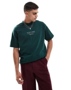 Cotton:On Cotton On Boxy Fit T-shirt With West Avenue Print In Green For Men Multi