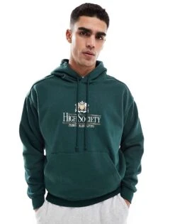 Cotton:On Cotton On Box Fit Hoodie With High Society In Green For Men Multi