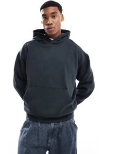 Cotton:On Cotton On Box Fit Hoodie In Washed Black For Men