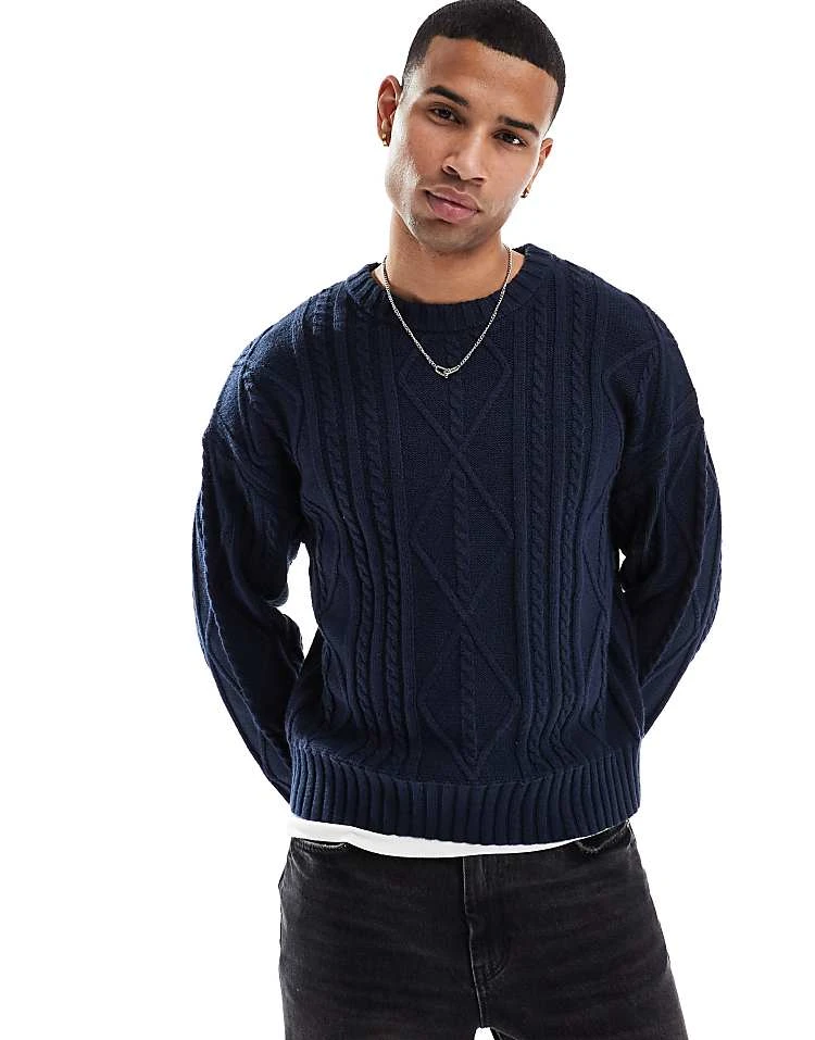 Cotton:On Cable Knit Crew In Navy For Men 3 Cotton:On Cable Knit Crew In Navy For Men