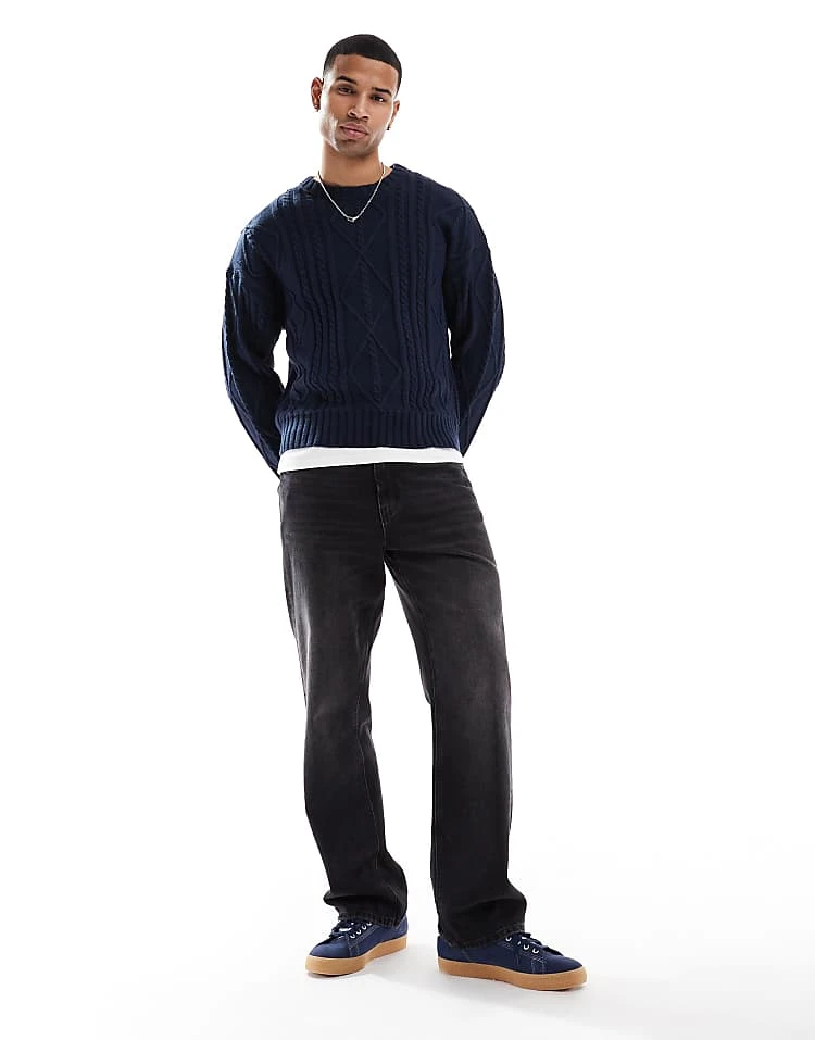 Cotton:On Cable Knit Crew In Navy For Men 4 Cotton:On Cable Knit Crew In Navy For Men - Image 2