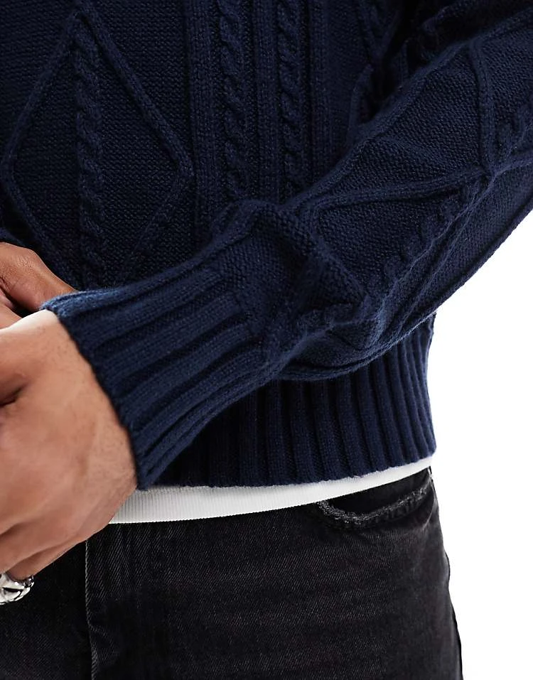 Cotton:On Cable Knit Crew In Navy For Men 6 Cotton:On Cable Knit Crew In Navy For Men - Image 4