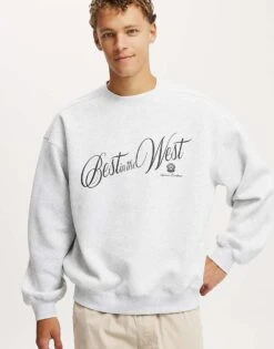 Cotton:On Box Fit Graphic Crew Sweater In Grey For Men