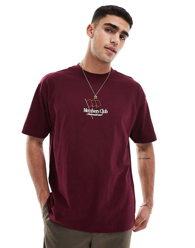 Cotton:On Box Fit Graphic T-shirt In Burgundy For Men 4 Cotton:On Box Fit Graphic T-shirt In Burgundy For Men - Image 2