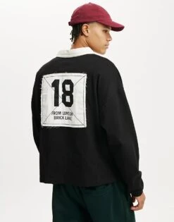 Cotton:On Cropped Fit Rugby Polo In Black For Men