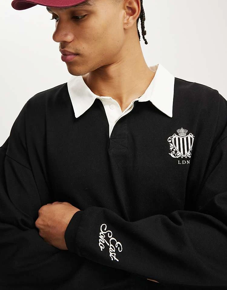Cotton:On Cropped Fit Rugby Polo In Black For Men 5 Cotton:On Cropped Fit Rugby Polo In Black For Men - Image 3